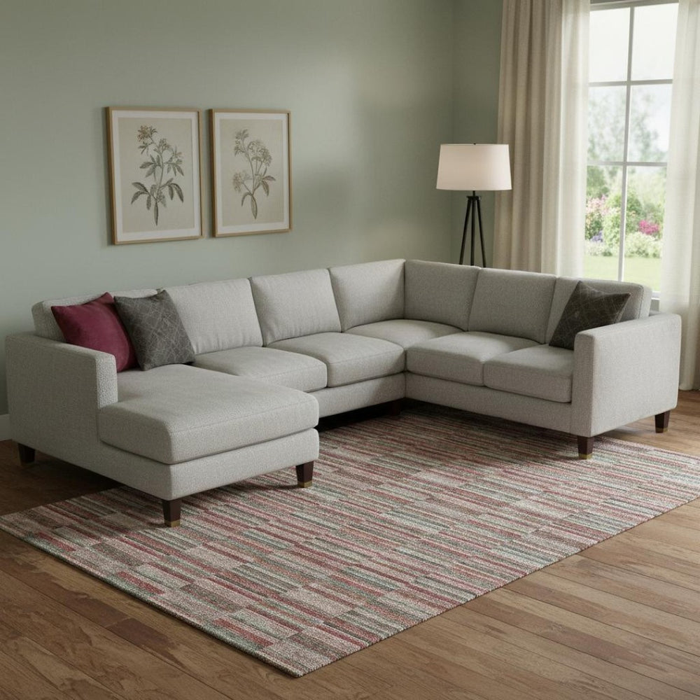 HomeRoots 9' X 12' Striped Area Rug in Red, Beige, Copper - Washable, UV-Protected, Durable & Stylish Décor 666292