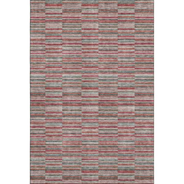 HomeRoots 9' X 12' Striped Area Rug in Red, Beige, Copper - Washable, UV-Protected, Durable & Stylish Décor 666292