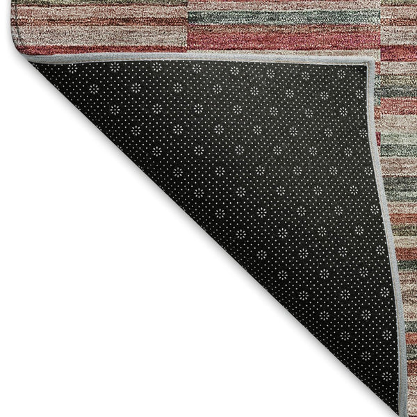 HomeRoots 9' X 12' Striped Area Rug in Red, Beige, Copper - Washable, UV-Protected, Durable & Stylish Décor 666292