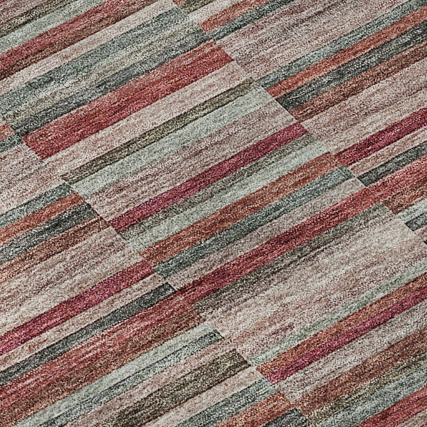 HomeRoots 9' X 12' Striped Area Rug in Red, Beige, Copper - Washable, UV-Protected, Durable & Stylish Décor 666292