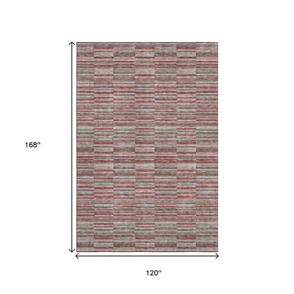 HomeRoots 10' X 14' Washable Area Rug with UV Protection - Stylish Red, Beige & Copper Stripes for Any Space 666293