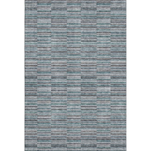 HomeRoots 5' X 8' Stylish Teal and Gray Striped Area Rug - Washable, UV Protected, Stain-Resistant Design! 666295