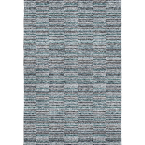 HomeRoots 5' X 8' Stylish Teal and Gray Striped Area Rug - Washable, UV Protected, Stain-Resistant Design! 666295