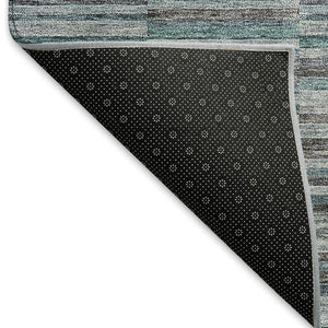 HomeRoots 5' X 8' Stylish Teal and Gray Striped Area Rug - Washable, UV Protected, Stain-Resistant Design! 666295