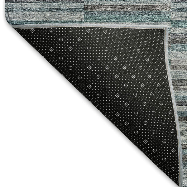 HomeRoots 5' X 8' Stylish Teal and Gray Striped Area Rug - Washable, UV Protected, Stain-Resistant Design! 666295