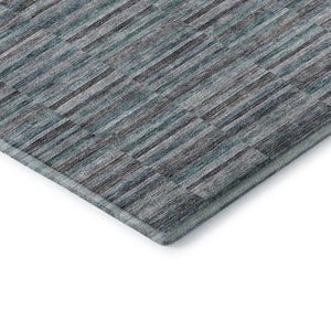 HomeRoots 5' X 8' Stylish Teal and Gray Striped Area Rug - Washable, UV Protected, Stain-Resistant Design! 666295