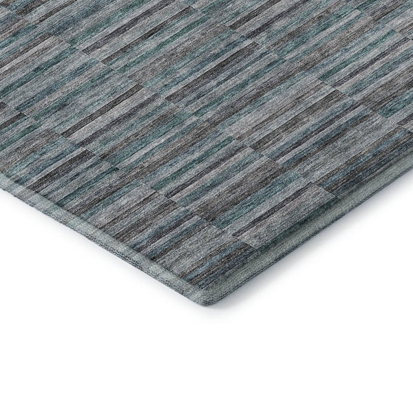 HomeRoots 5' X 8' Stylish Teal and Gray Striped Area Rug - Washable, UV Protected, Stain-Resistant Design! 666295
