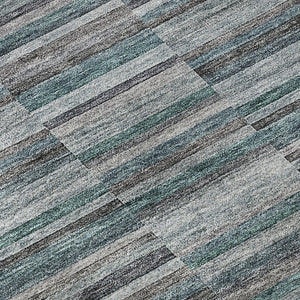 HomeRoots 5' X 8' Stylish Teal and Gray Striped Area Rug - Washable, UV Protected, Stain-Resistant Design! 666295