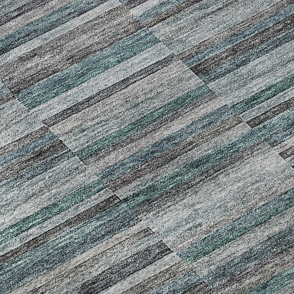 HomeRoots 5' X 8' Stylish Teal and Gray Striped Area Rug - Washable, UV Protected, Stain-Resistant Design! 666295