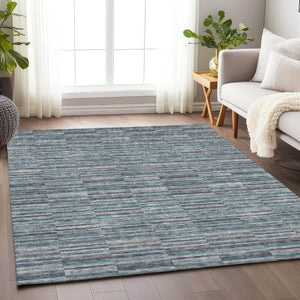 HomeRoots 5' X 8' Stylish Teal and Gray Striped Area Rug - Washable, UV Protected, Stain-Resistant Design! 666295