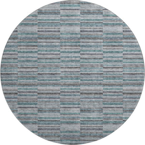 HomeRoots 8' Teal And Gray Striped Washable Round Rug - Durable, UV-Protected, Stain-Resistant for Busy Homes 666296