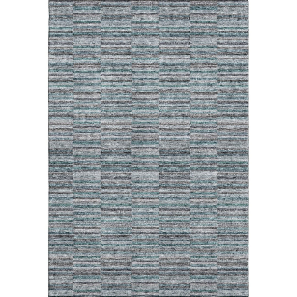 HomeRoots 9' X 12' Stylish Teal & Gray Striped Area Rug - Washable, UV-Protected, Perfect for Homes with Kids & Pets 666298