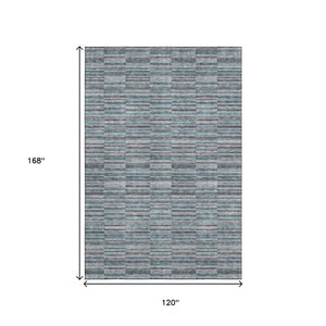 HomeRoots 10' X 14' Teal and Gray Striped Washable Area Rug with UV Protection, Stain-Resistant Design for Families 666299