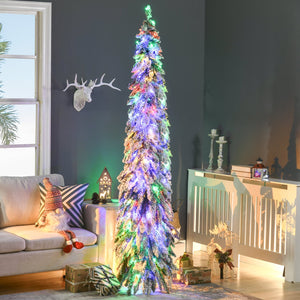 English Elm Homcom 7Ft Prelit Pencil Christmas Tree With 534 Snow Flocked Branches & 350 Led Lights For Narrow Spaces W2225P249623