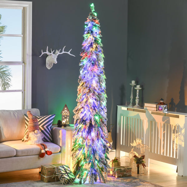 English Elm Homcom 7Ft Prelit Pencil Christmas Tree With 534 Snow Flocked Branches & 350 Led Lights For Narrow Spaces W2225P249623