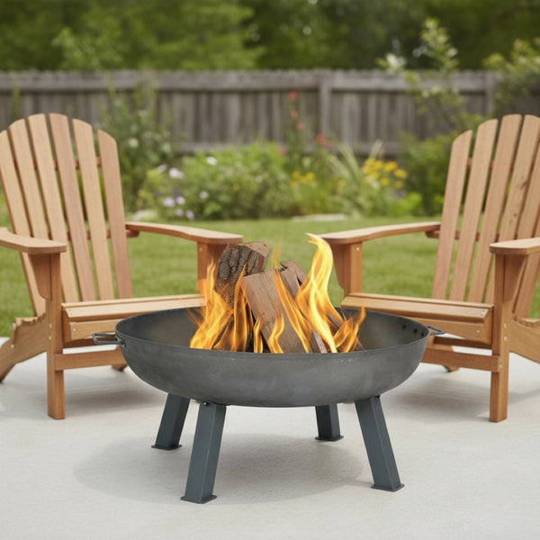 HomeRoots 34" Gray Steel Wood Burning Fire Pit - Sturdy Round Design for Cozy Outdoor Gatherings & Ambiance 666300