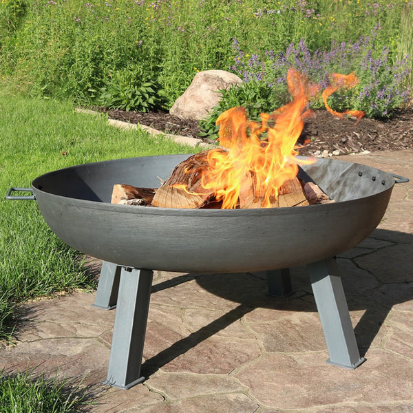HomeRoots 34" Gray Steel Wood Burning Fire Pit - Sturdy Round Design for Cozy Outdoor Gatherings & Ambiance 666300