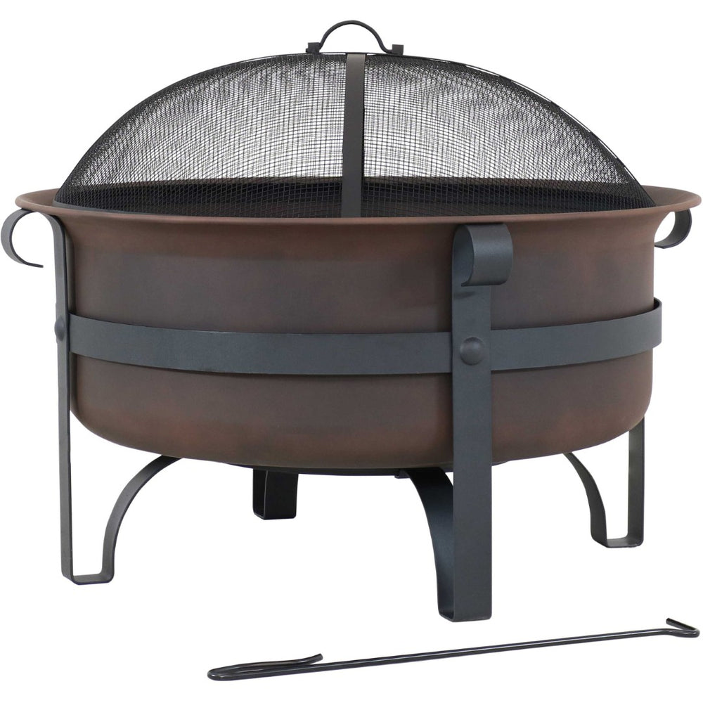 HomeRoots 29" Bronze Steel Wood Burning Fire Pit - Durable Outdoor Gatherings Centerpiece with Safety Screen 666301