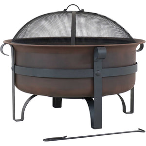 HomeRoots 29" Bronze Steel Wood Burning Fire Pit - Durable Outdoor Gatherings Centerpiece with Safety Screen 666301