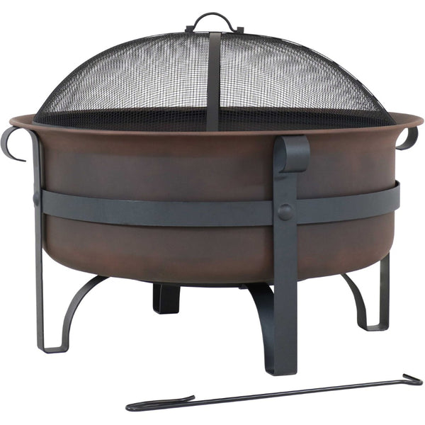 HomeRoots 29" Bronze Steel Wood Burning Fire Pit - Durable Outdoor Gatherings Centerpiece with Safety Screen 666301