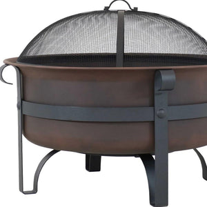 HomeRoots 29" Bronze Steel Wood Burning Fire Pit - Durable Outdoor Gatherings Centerpiece with Safety Screen 666301