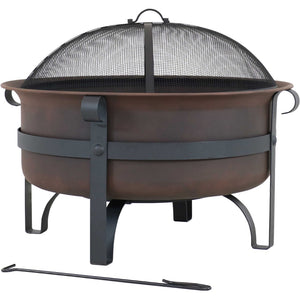 HomeRoots 29" Bronze Steel Wood Burning Fire Pit - Durable Outdoor Gatherings Centerpiece with Safety Screen 666301
