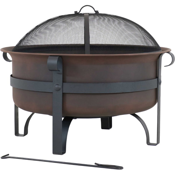 HomeRoots 29" Bronze Steel Wood Burning Fire Pit - Durable Outdoor Gatherings Centerpiece with Safety Screen 666301