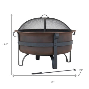 HomeRoots 29" Bronze Steel Wood Burning Fire Pit - Durable Outdoor Gatherings Centerpiece with Safety Screen 666301