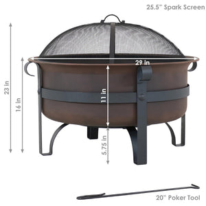 HomeRoots 29" Bronze Steel Wood Burning Fire Pit - Durable Outdoor Gatherings Centerpiece with Safety Screen 666301