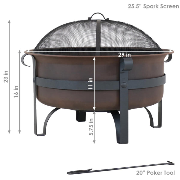 HomeRoots 29" Bronze Steel Wood Burning Fire Pit - Durable Outdoor Gatherings Centerpiece with Safety Screen 666301
