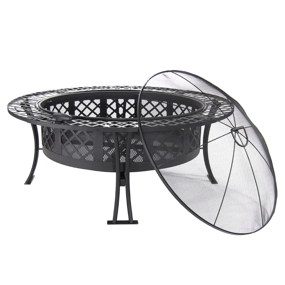 HomeRoots 40" Black Steel Wood Burning Fire Pit - Create Cozy Outdoor Gatherings with Spark Screen & Poker 666302