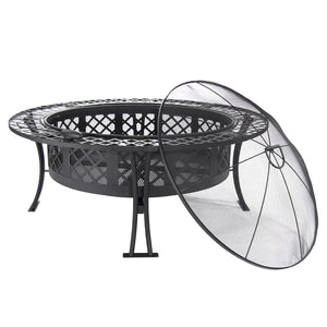 HomeRoots 40" Black Steel Wood Burning Fire Pit - Create Cozy Outdoor Gatherings with Spark Screen & Poker 666302