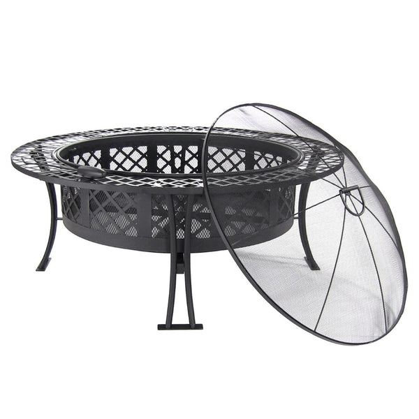 HomeRoots 40" Black Steel Wood Burning Fire Pit - Create Cozy Outdoor Gatherings with Spark Screen & Poker 666302