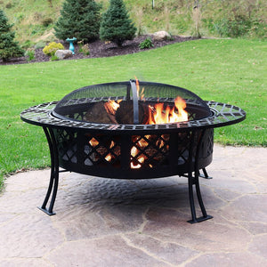 HomeRoots 40" Black Steel Wood Burning Fire Pit - Create Cozy Outdoor Gatherings with Spark Screen & Poker 666302