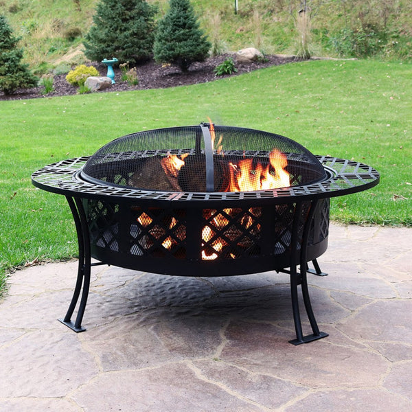 HomeRoots 40" Black Steel Wood Burning Fire Pit - Create Cozy Outdoor Gatherings with Spark Screen & Poker 666302