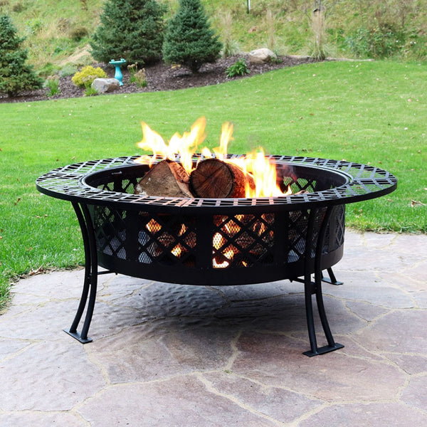 HomeRoots 40" Black Steel Wood Burning Fire Pit - Create Cozy Outdoor Gatherings with Spark Screen & Poker 666302