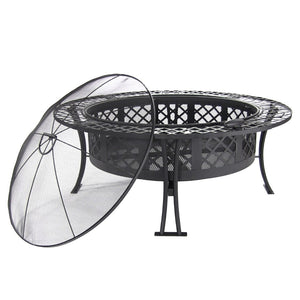 HomeRoots 40" Black Steel Wood Burning Fire Pit - Create Cozy Outdoor Gatherings with Spark Screen & Poker 666302
