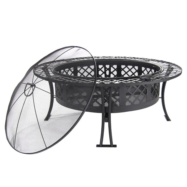 HomeRoots 40" Black Steel Wood Burning Fire Pit - Create Cozy Outdoor Gatherings with Spark Screen & Poker 666302