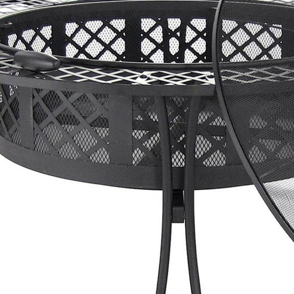 HomeRoots 40" Black Steel Wood Burning Fire Pit - Create Cozy Outdoor Gatherings with Spark Screen & Poker 666302