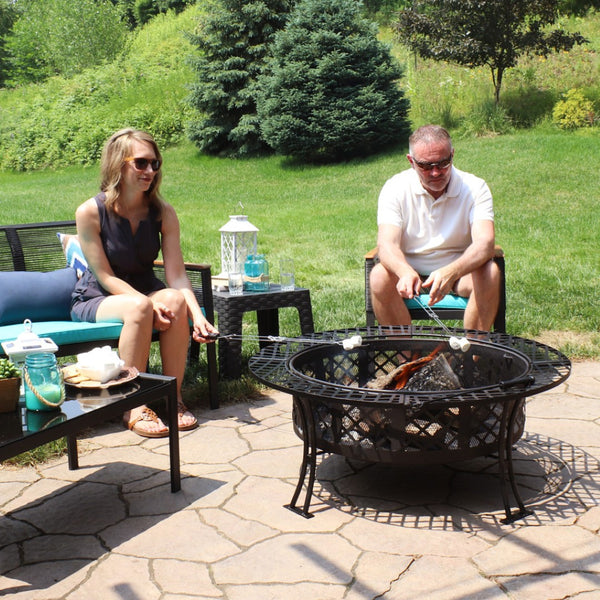 HomeRoots 40" Black Steel Wood Burning Fire Pit - Create Cozy Outdoor Gatherings with Spark Screen & Poker 666302