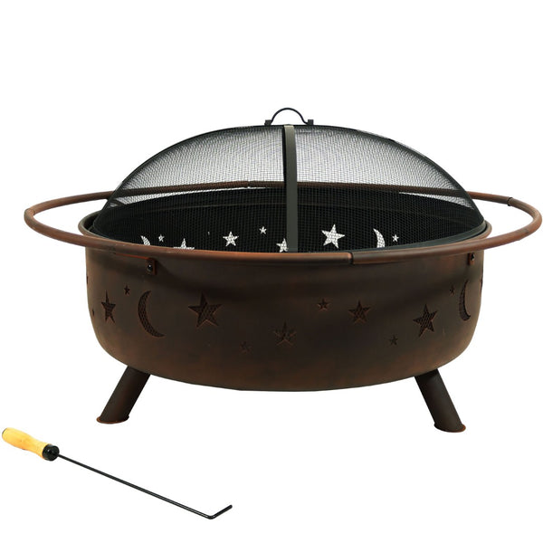 HomeRoots 42" Bronze Steel Wood Burning Fire Pit - Durable, Stylish, and Perfect for Cozy Outdoor Gatherings 666303