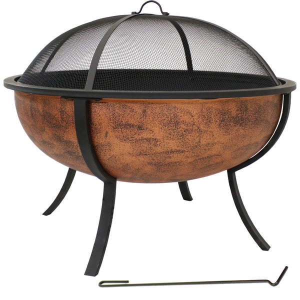 HomeRoots 32" Copper Steel Round Fire Pit for Cozy Gatherings | Durable, Stylish, and Safe Outdoor Ambiance 666304
