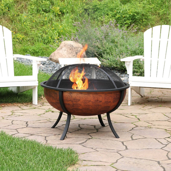 HomeRoots 32" Copper Steel Round Fire Pit for Cozy Gatherings | Durable, Stylish, and Safe Outdoor Ambiance 666304