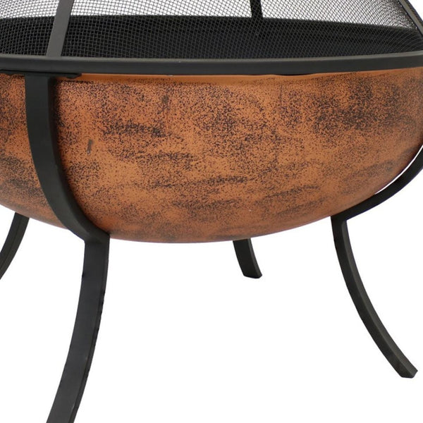 HomeRoots 32" Copper Steel Round Fire Pit for Cozy Gatherings | Durable, Stylish, and Safe Outdoor Ambiance 666304