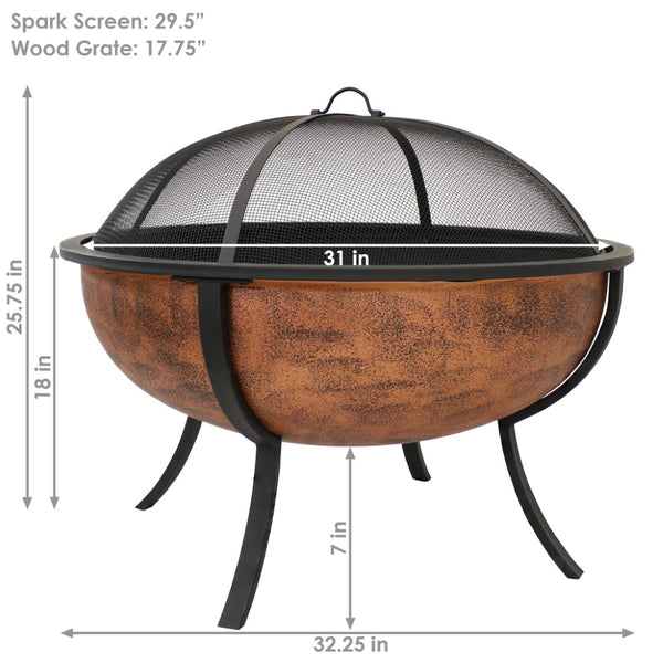 HomeRoots 32" Copper Steel Round Fire Pit for Cozy Gatherings | Durable, Stylish, and Safe Outdoor Ambiance 666304