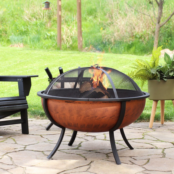 HomeRoots 32" Copper Steel Round Fire Pit for Cozy Gatherings | Durable, Stylish, and Safe Outdoor Ambiance 666304