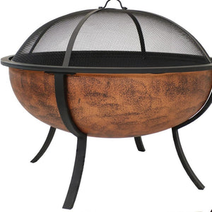 HomeRoots 32" Copper Steel Round Fire Pit for Cozy Gatherings | Durable, Stylish, and Safe Outdoor Ambiance 666304