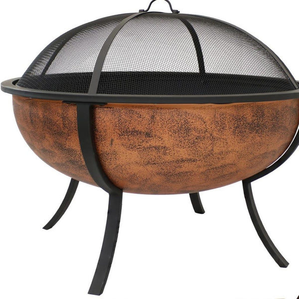HomeRoots 32" Copper Steel Round Fire Pit for Cozy Gatherings | Durable, Stylish, and Safe Outdoor Ambiance 666304