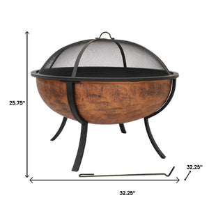 HomeRoots 32" Copper Steel Round Fire Pit for Cozy Gatherings | Durable, Stylish, and Safe Outdoor Ambiance 666304
