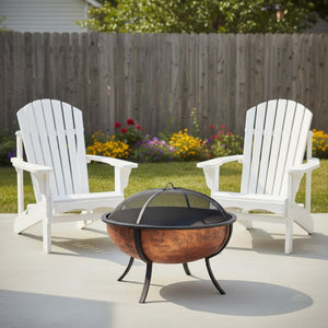 HomeRoots 32" Copper Steel Round Fire Pit for Cozy Gatherings | Durable, Stylish, and Safe Outdoor Ambiance 666304